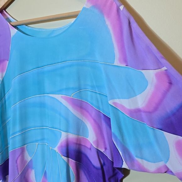 Cassandra Buck Watercolor Butterfly Dolman Sleeve Top Nature Colorful Artsy - Picture 7 of 15